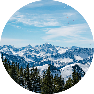 Winters uitzicht in de verte op de Allgäuer Alpen en de Hochvogel van Leo Schindzielorz