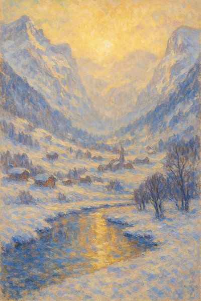 Golden River of Silence – Light Over a Snowbound Valley by Travel Shop