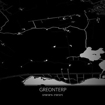 Zwart-witte landkaart van Greonterp, Fryslan. van Rezona