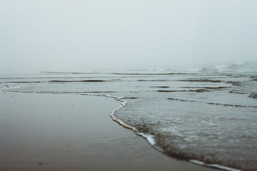 Die Brandung an einem nebligen Tag am Strand von Scheveningen