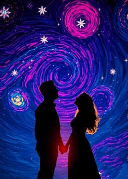 Romantisch paar Silhouet Sterrennacht van MIROKKU