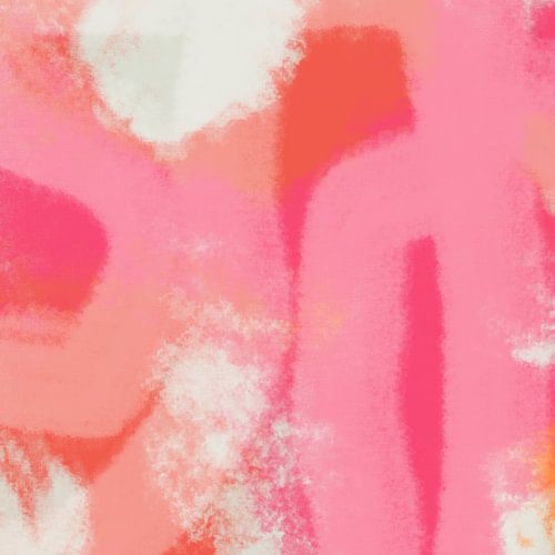 Grande peinture abstraite dans des tons rose vif, orange et blanc