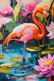 Flamingo in the flower pond by Poster Art Shop