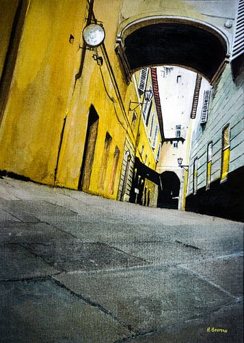 Seitenstraße in Siena - Italien | Aquarellmalerei Handmade