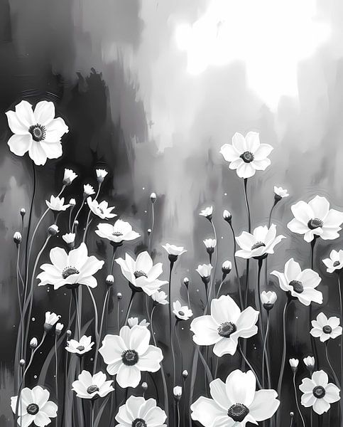 Motif floral d'anémones élégantes (noir et blanc) par Artistic
