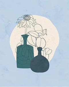 Nature morte minimaliste avec deux vases bleus sur Tanja Udelhofen