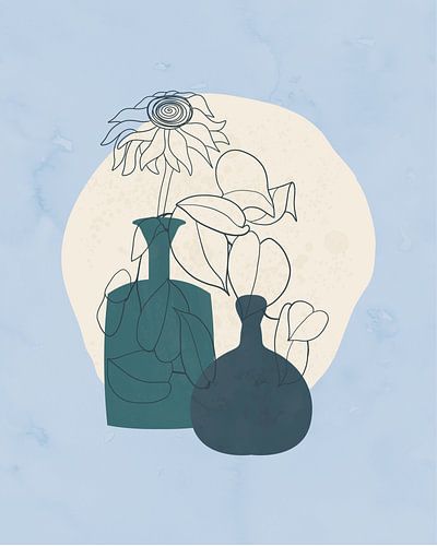 Minimalist still life with two blue vases