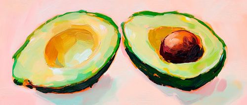Avocadohelften in levendige kleuren