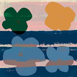 Blumen. Pop-Art. Moderne bunte botanische in blau, grün, gelb von Dina Dankers
