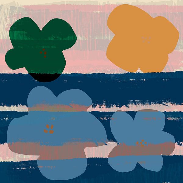 Flowers. Pop art. Modern colorful botanical in blue, green, yellow by Dina Dankers