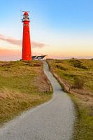 Vuurtoren van Schiermonnikoog in de duinen tijdens zonsondergang