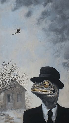 Arrogante hagedis Surrealistische vintage digitale kunst