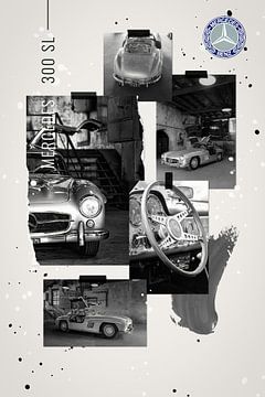 Collage Mercedes 300 SL en noir et blanc sur Tilo Grellmann