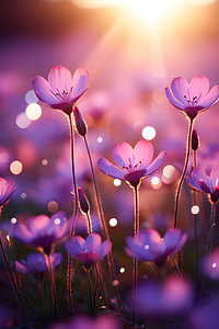 Lila Blumen im Abendlicht