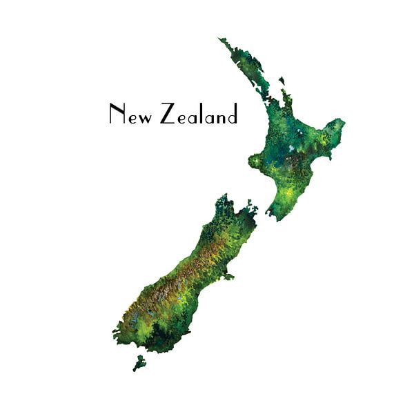 Nieuw Zeeland - Landkaart in Aquarel - Retro van WereldkaartenShop