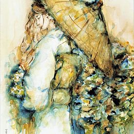 Geishas and kimonos 1. Portrait hand-painted. by Ineke de Rijk
