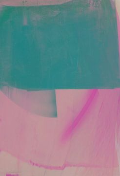 Abstract schilderij: groen en roze pastelkleuren van Studio Allee