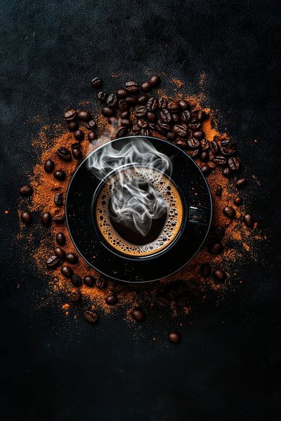 Coffee enjoyment with clouds of smoke and beans by Poster Art Shop
