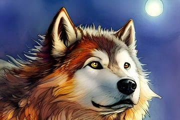Oerwolf in maanlicht van Harmanna Digital Art