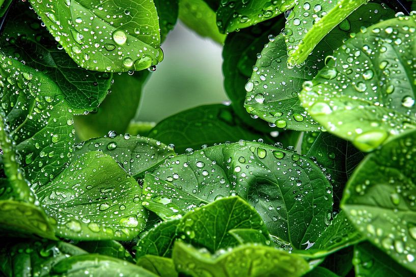 Close-up of green leaves with dewdrops by Imperial Art House