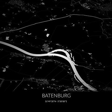 Black-and-white map of Batenburg, Gelderland. by Rezona