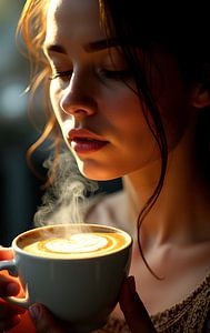 Frau mit heißer Tasse Cappuccino