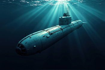 Untergetauchtes militärisches U-Boot in Meeresgewässern