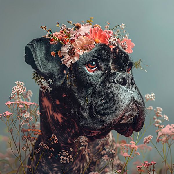 Boxer mit Wildblumen von Marlon Paul Bruin