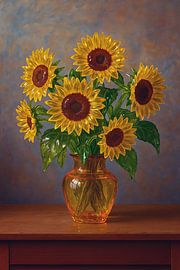 Sunflowers made of glass in vase artwork. by Johannes