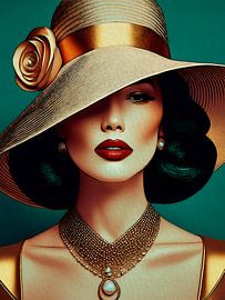 Retro-look woman with rose on hat, Series: Colourful Retro -4 by Studio Pieternel