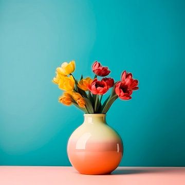 Nature morte d'un vase avec des fleurs sur Maarten Knops