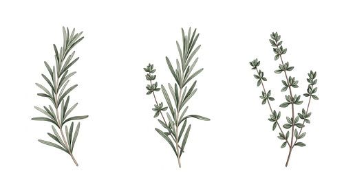 Culinaire kruidentuin: Handgeschilderde botanische illustratie van rozemarijn en tijm