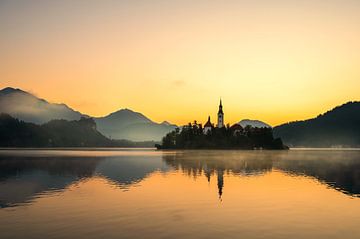 Lake Bled in gold van Hans Vellekoop