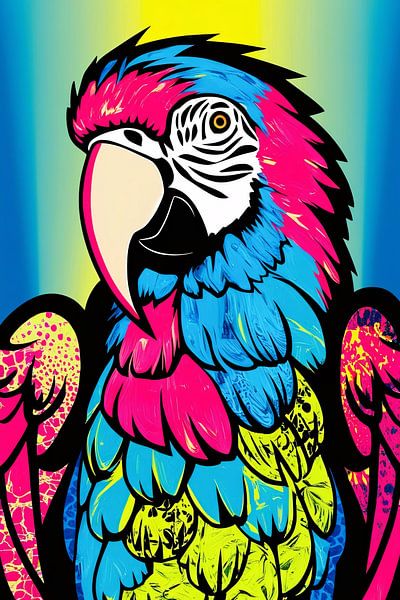 Abstract colourful parrot art by Art & Soul Creations