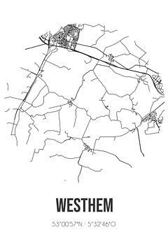Westhem (Fryslan) | Karte | Schwarz und weiß von Rezona