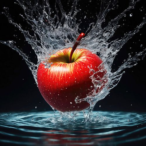 Appel met opspattend water in kleur