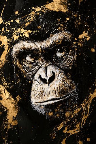 Gouden aap op zwarte achtergrond