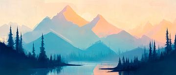 Berglandschap water van Poster Art Shop