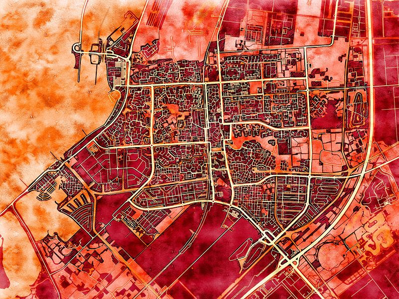 Map of Lelystad with the style 'Amber Autumn' by Maporia