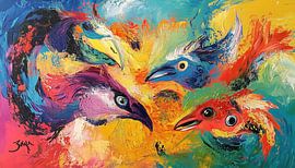 Bunte Vögel abstraktes Panorama