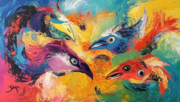Kleurrijke vogels abstract panorama van TheXclusive Art