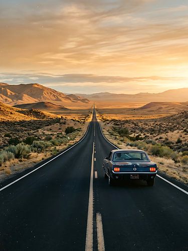 Muscle car violette au coucher du soleil