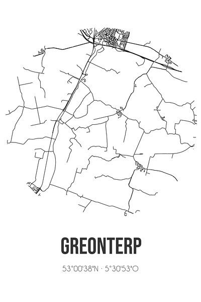 Greonterp (Fryslan) | Map | Black and white by Prints of Place