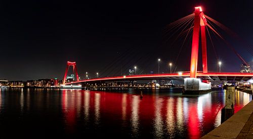 De Willemsbrug in Rotterdam bij avondlicht.