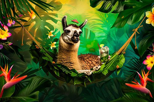 Relaxte lama in tropische hangmat