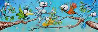 Vrolijke Paradijs Vogels Acryl schilderij van Lineke Lijn thumbnail