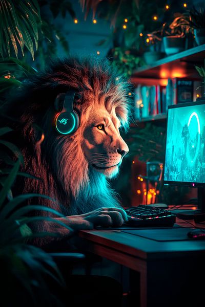 The gaming-enthusiastic lion by Poster Art Shop