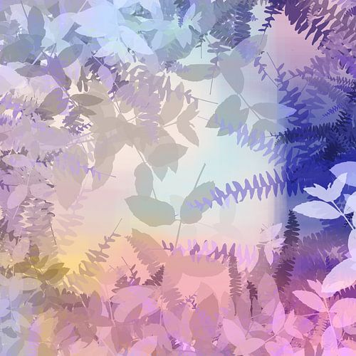 Kleurrijke botanische kunst in pastel- en neonkleuren. Lila, roze, violet.