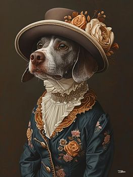 dog in Victorian dress