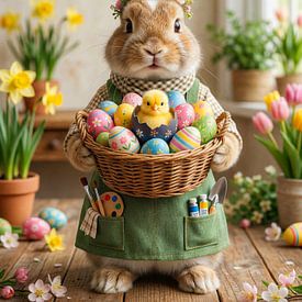 Süßer Osterhase mit einem Korb voller Eier von But First Framing